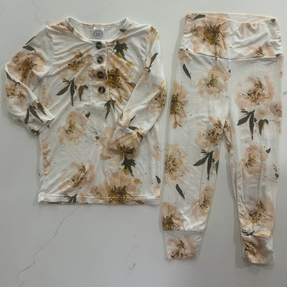 LOU LOU Bamboo Pajama Set Floral Pattern Gender Neutral 6-12 Months